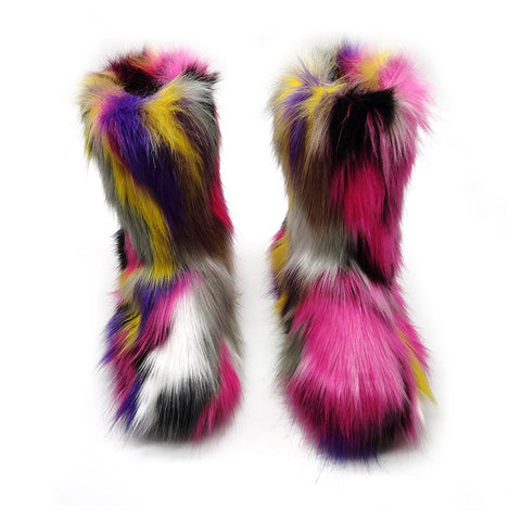 Women's Plush Snow Boots Plus Size Color Flat Women's Mid Boots - Fashionner