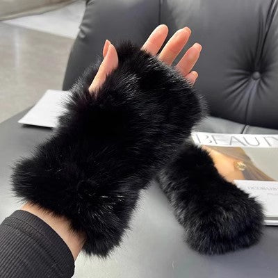 Gants doux, chauds et épais en fourrure de lapin Rex
