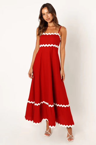 New Suspender Long Dress Summer Fashion Solid Color Wave Pattern Printed Beach Dresses For Womens Clothing - Fashionner
