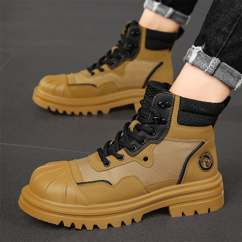 Bottes Martin montantes à bout coquille couleur rhubarbe pour homme