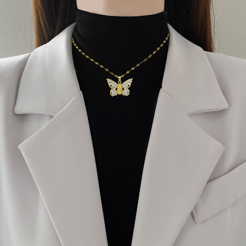 Hollow Zircon Butterfly Love Moon Necklace