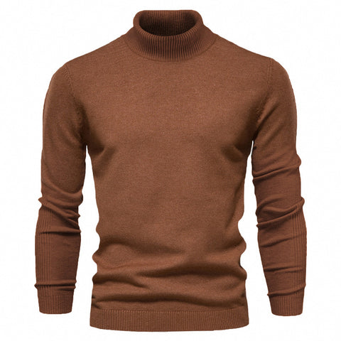 Pull à col roulé uni et ajusté pour homme, hauts décontractés d'hiver