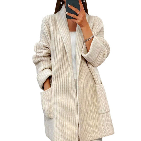 Cardigan en maille à revers avec poches, pull ample décontracté, veste, vêtements d'automne et de printemps pour femmes