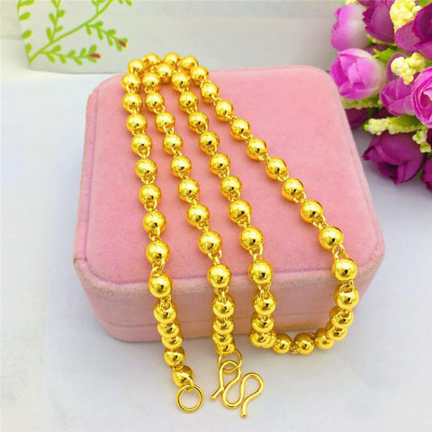Collier de perles de Bouddha rondes, plaquées or, massives et brillantes, pour hommes