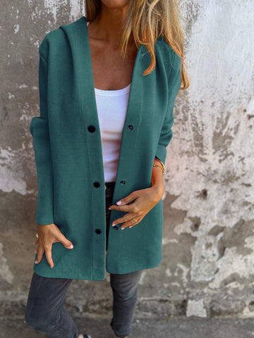Cardigan décontracté à capuche simple boutonnage, veste de mode ample de couleur unie, vêtements pour femmes printemps et automne