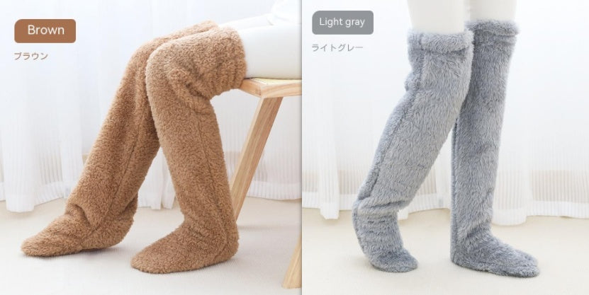 Buy Over Knee High Fuzzy Long Socks Winter Warm Cold Leg Knee Joint Cold-Proof Stockings Home Floor Sleeping Socks online at Fashionner.