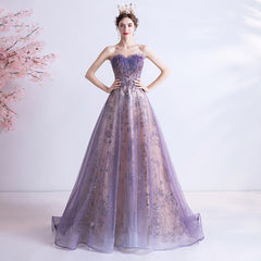 Strapless Purple Sequin Starry Dress Wedding Dress - Fashionner