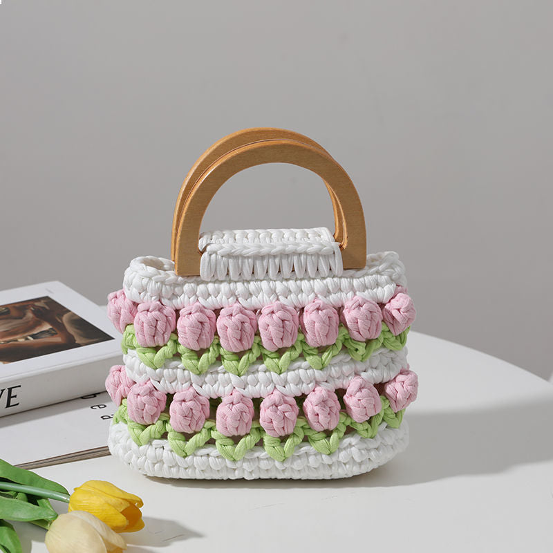 Cloth Line Crochet Knitting Tulips Handbags - Fashionner
