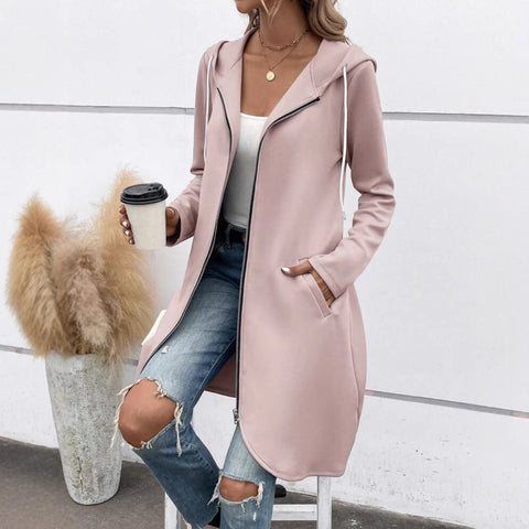 Personality Street Zip Hooded Long Velvet Lining Sweatshirt