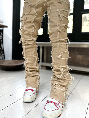 Men Trousers Individual Patched Pants Long Tight Fit Stacked Jeans For Mens Clothing - Fashionner