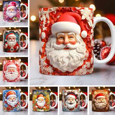 Tasse en céramique de Noël 3D créative, design spatial unique, bonhomme de neige, Père Noël, tasse à café, thé, lait, cadeaux de Noël pour enfants, adultes, gadgets de cuisine