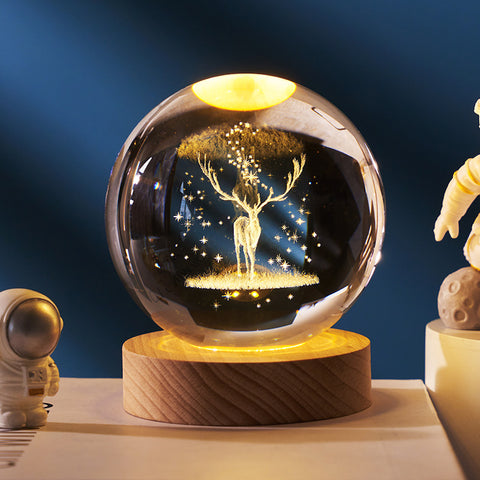 Ciel étoilé lumineux et planètes Lune Cristal de Lune Veilleuse Lampe de projection Lumière d'ambiance Cadeau créatif Nouveau cadeau insolite