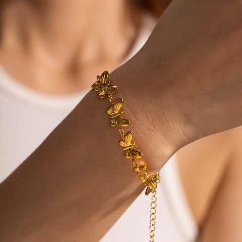 Bracelet papillon en acier inoxydable, élégant et assorti, de style européen et américain, pour femmes, bijoux de luxe délicats