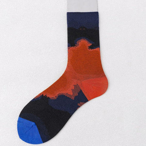 Trendy Mid-calf Length Socks Preppy Style Stockings Artistic Illustration Socks - Fashionner