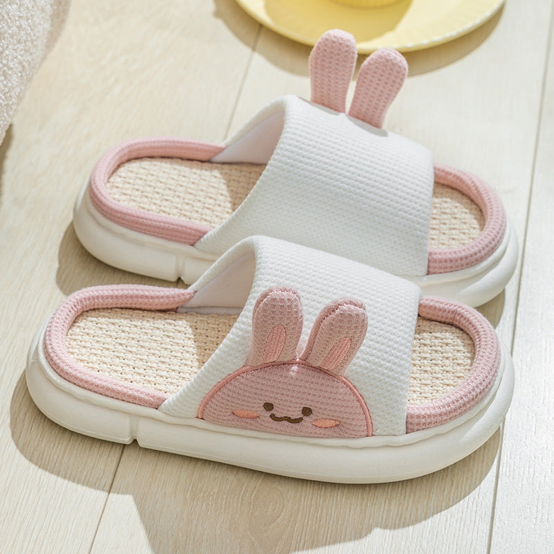 Cute Rabbit Slippers Linen House Shoes For Women - Fashionner