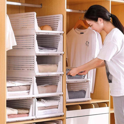 Organiseur de penderie pliable et empilable multifonctionnel pour vêtements (Lot de 2)