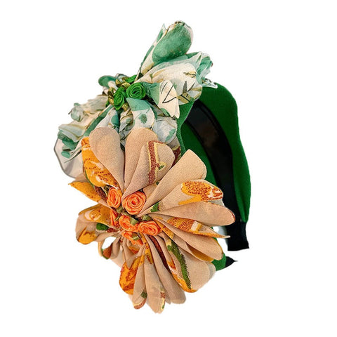 Handmade Fabric Flower Women's Wide Edge Pressed Hair Hoop - Fashionner