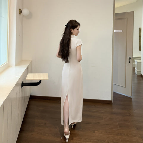 Robe cheongsam papillon slim fit pour femmes avec taille cintrée
