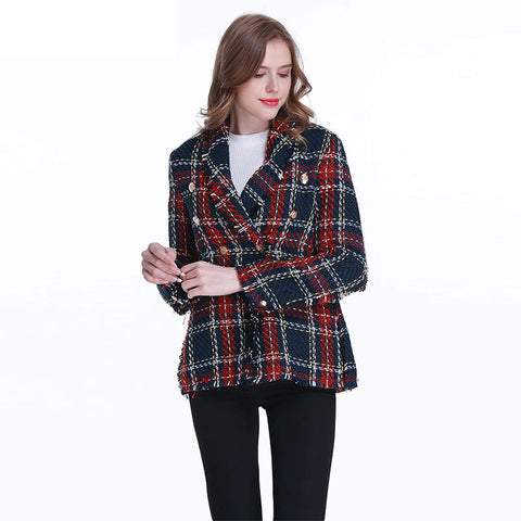 Blazer en laine à carreaux boutonné pour femme