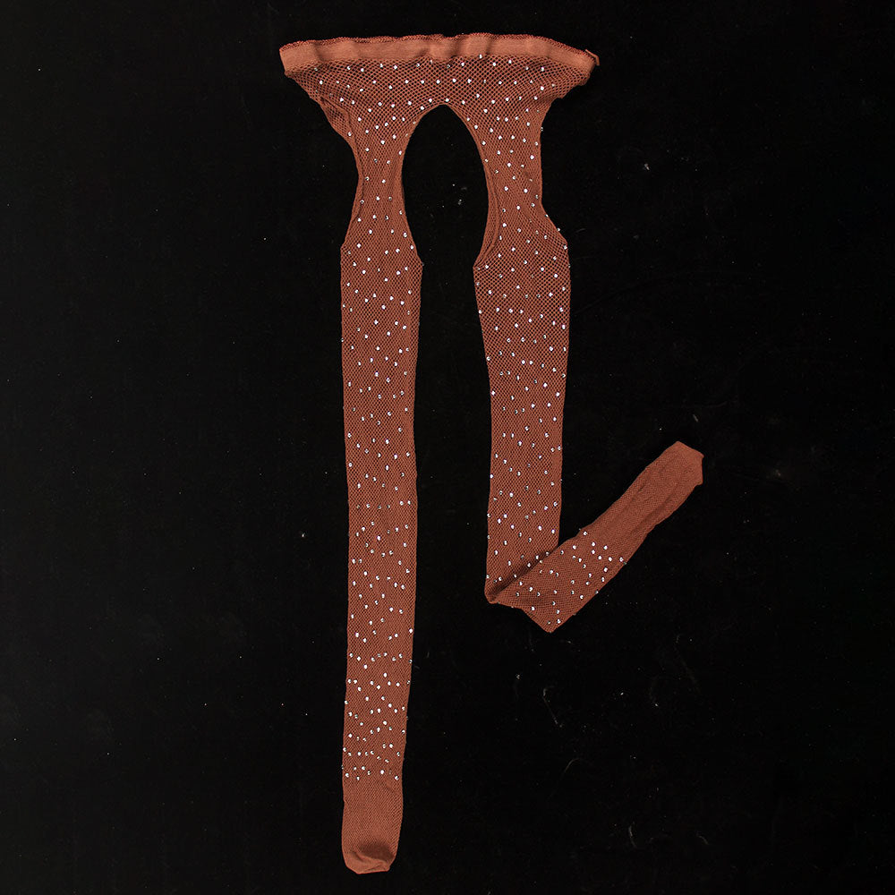 Rhinestone Quartz Four Sides Carved Empty Fishnet Stockings Crotch Free - Fashionner