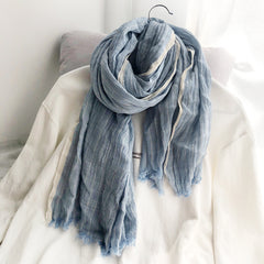 Autumn And Winter Striped Cotton And Linen Pleated Scarf Shawl - Fashionner