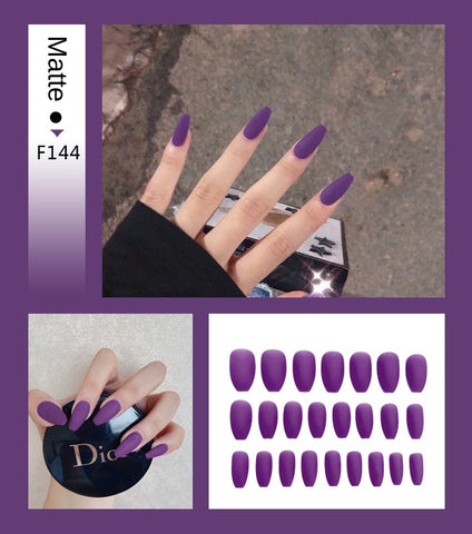 Nail Art Fake Nails Stiletto Tips Clear Press on Long False with Glue Coffin Stick Display Full Cover Artificial Designs Matte - Fashionner