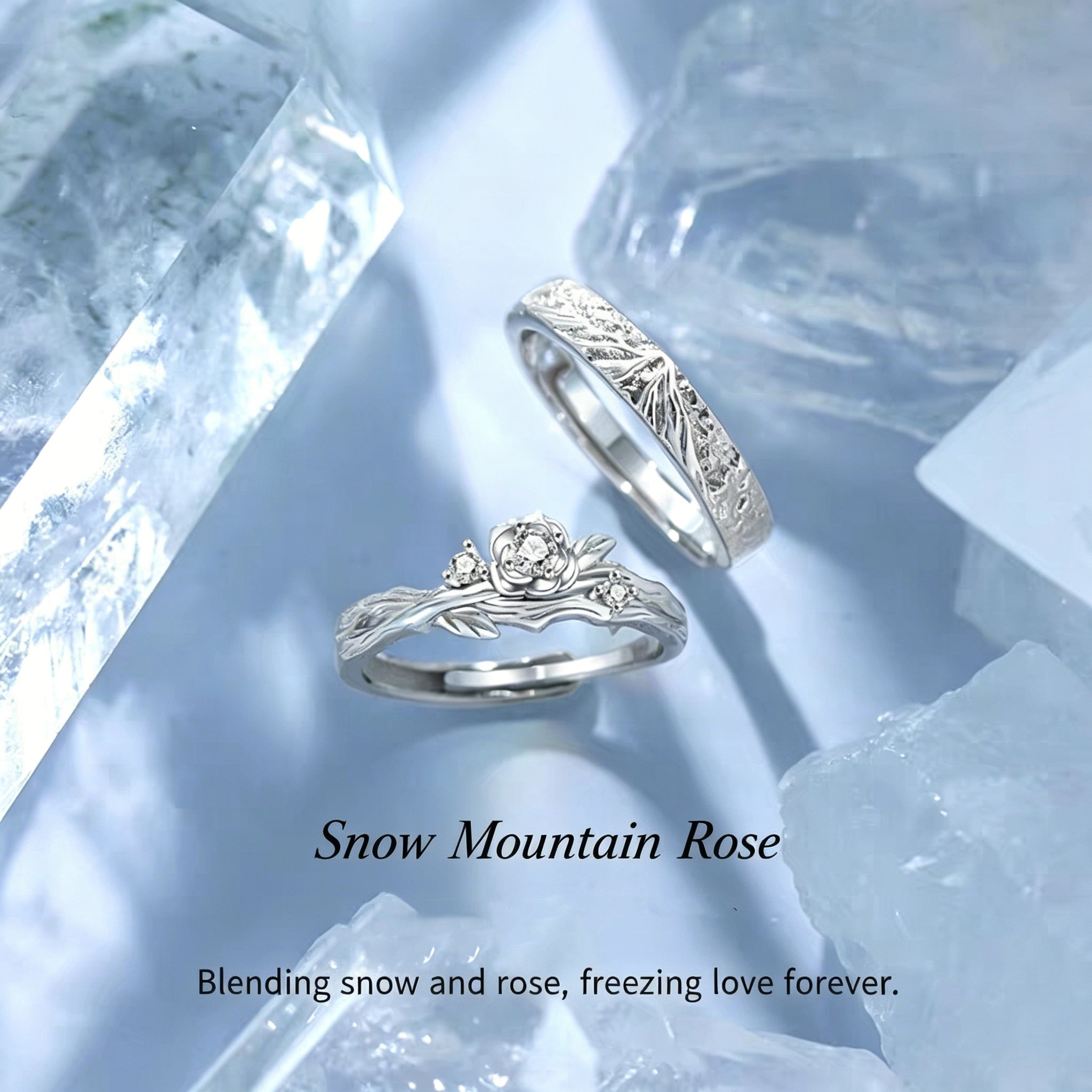 Buy 1 Pair 999 Sterling Silver Snow Mountain Rose Couple Rings, Romantic Carved Design, For Daily Wear & Valentine'S Gifts online at Fashionner.