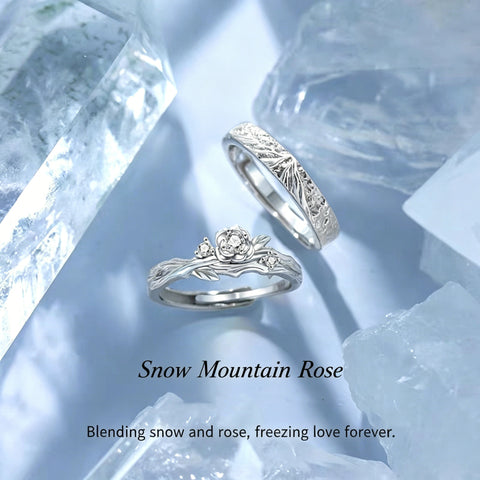 Buy 1 Pair 999 Sterling Silver Snow Mountain Rose Couple Rings, Romantic Carved Design, For Daily Wear & Valentine'S Gifts online at Fashionner.