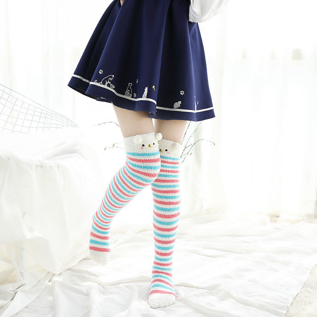 Christmas Long Socks Winter Women Striped Stockings New - Fashionner