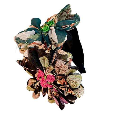 Handmade Fabric Flower Women's Wide Edge Pressed Hair Hoop - Fashionner