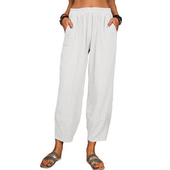 Women's Solid Color Loose Cotton And Linen Casual Pants Home - Fashionner
