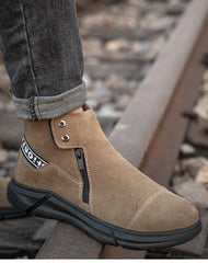 Fall Winter High-Top Men's Non-Slip Wear-Resistant Cowhide Work Shoes Anti-Smash And Anti-Piercing Safety Shoes For Welders - Fashionner