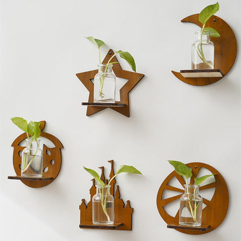 Étagère murale de décoration rétro en bois massif pour plantes hydroponiques