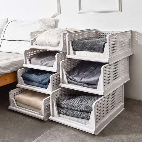 Organiseur de penderie pliable et empilable multifonctionnel pour vêtements (Lot de 2)