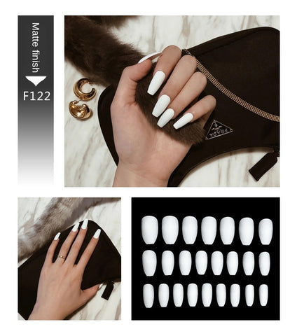 Nail Art Fake Nails Stiletto Tips Clear Press on Long False with Glue Coffin Stick Display Full Cover Artificial Designs Matte - Fashionner