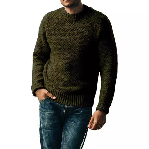 Pull tricoté décontracté d'hiver à col rond de couleur unie pour homme