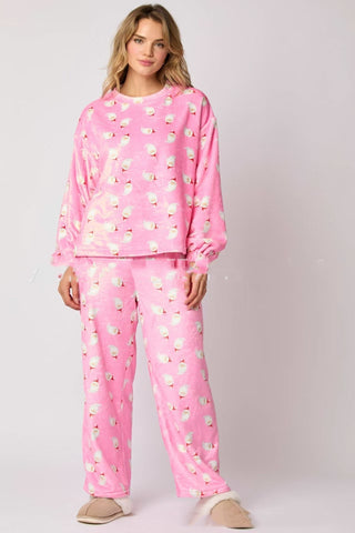 Ensembles de pyjama décontractés en flanelle 2024 pour femmes, 2 pièces, ensemble mignon de chemises de salon assorties à manches longues, pyjama Père Noël, vêtements d'intérieur