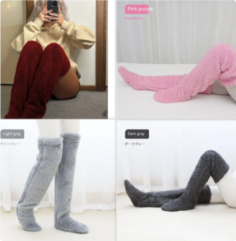 Buy Over Knee High Fuzzy Long Socks Winter Warm Cold Leg Knee Joint Cold-Proof Stockings Home Floor Sleeping Socks online at Fashionner.