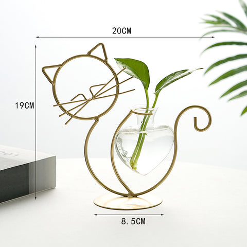 Vase Hydroponique Simple en Fer pour Fleurs avec Chat