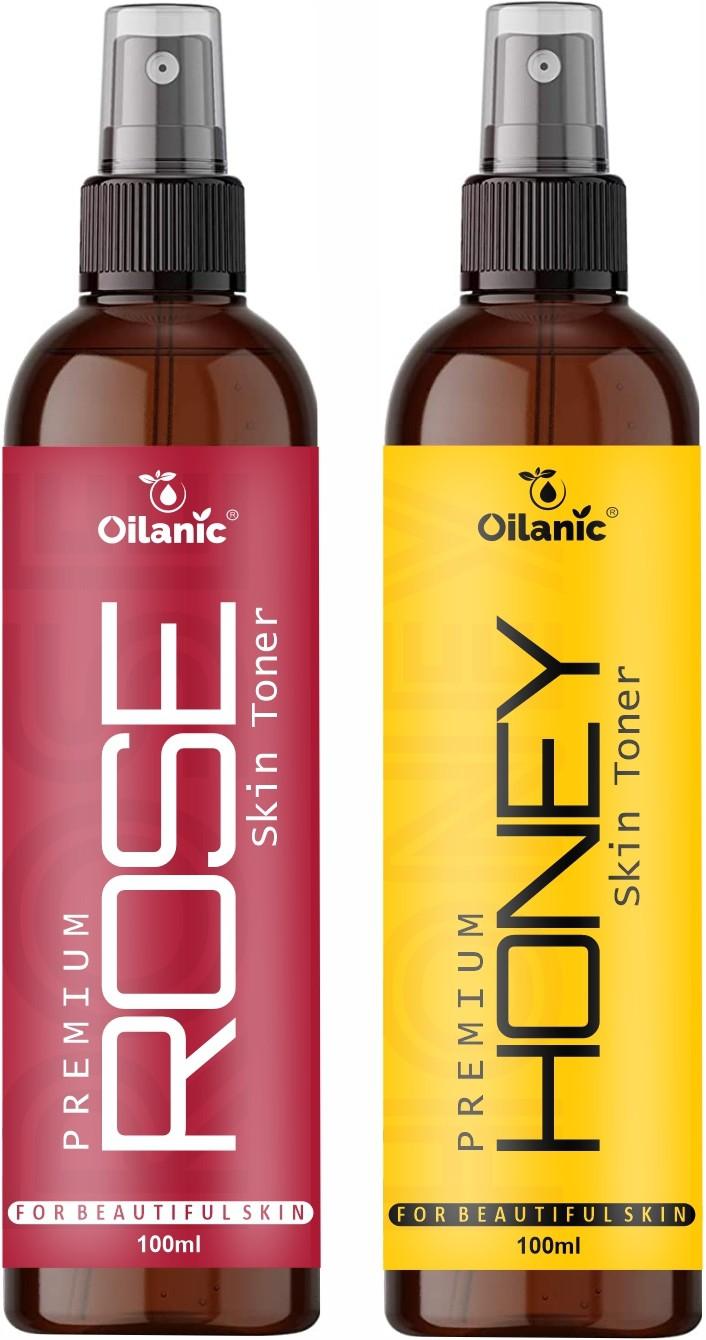 Oilanic Premium Rose & Honey Face Toner For Men & Women Combo Pack of 2 Bottles of 100 ml (200 ml )