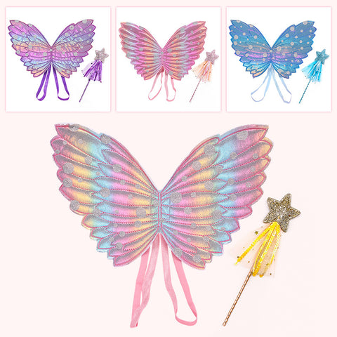 Ailes de papillon arc-en-ciel pour enfants, ailes de princesse féerique pour filles, accessoires de costume d'Halloween pour enfants