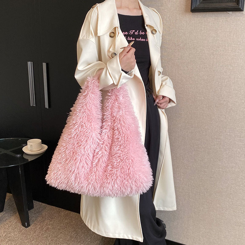 New Autumn And Ainter Plush Handbags Large-capacity Shoulder Armpit Bag Cute Fashion Luxury Designer Tote Bags For Women Trend - Fashionner