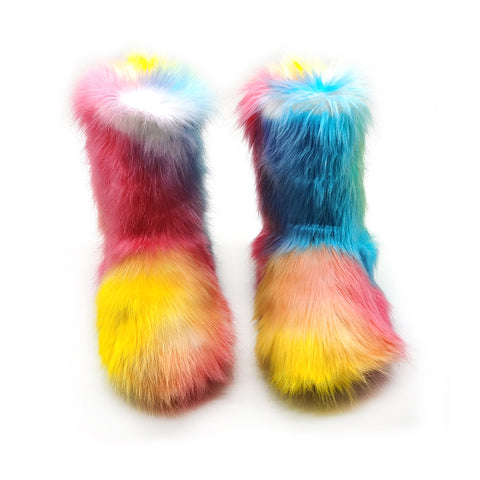 Women's Plush Snow Boots Plus Size Color Flat Women's Mid Boots - Fashionner