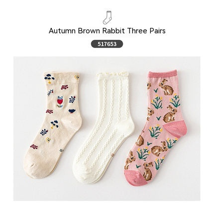 Cartoon Mid Tube Trendy Cotton Women's Socks - Fashionner