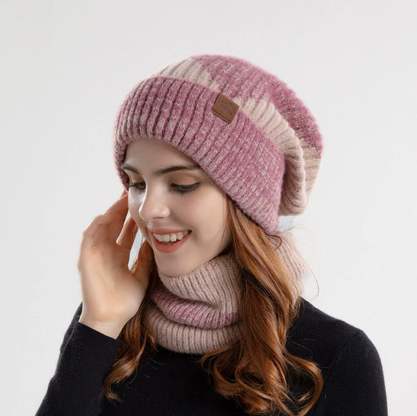 Ensemble de 2 pièces bonnet tricoté avec écharpe, bonnet d'hiver bicolore et écharpe en laine épaisse et chaude avec cache-oreilles