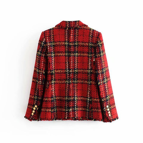 Blazer en laine à carreaux boutonné pour femme