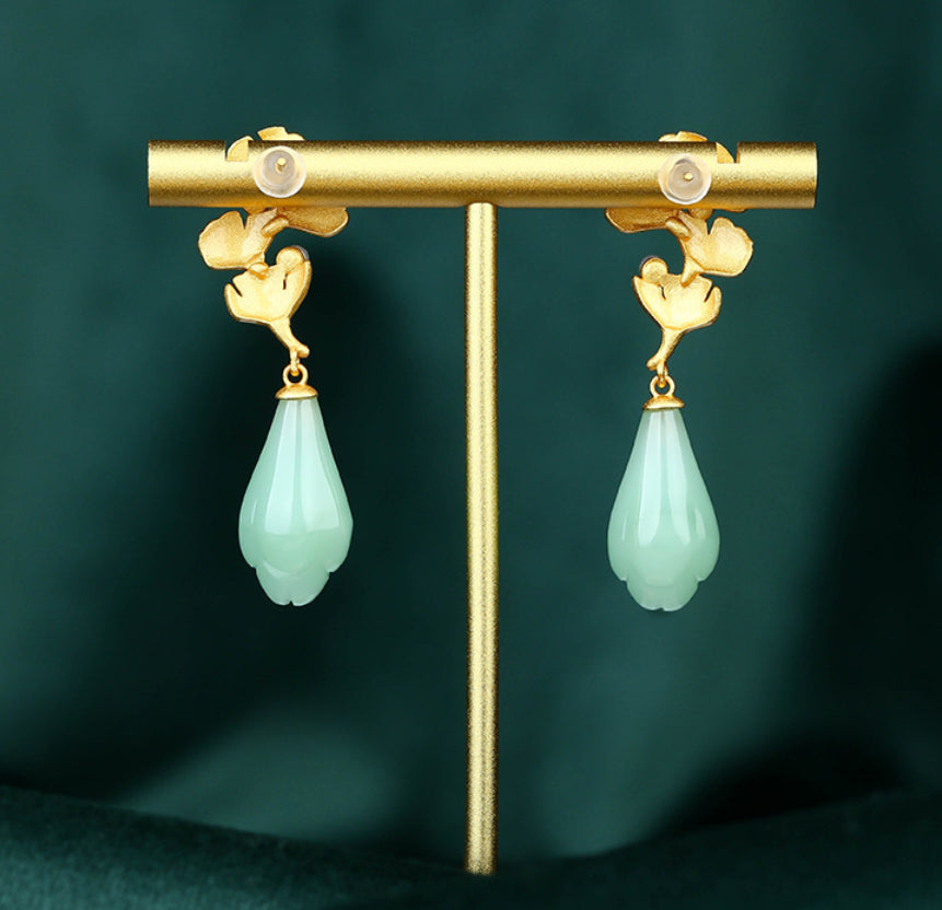 Buy Apricot-Leaf Orchid Jade-Imitation Stud Earrings online at Fashionner.