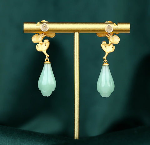 Buy Apricot-Leaf Orchid Jade-Imitation Stud Earrings online at Fashionner.