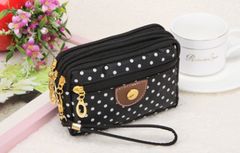 Canvas handbags handbags Korean version of the three-zipper multi-layer wallet hand bag packet phone change - Fashionner