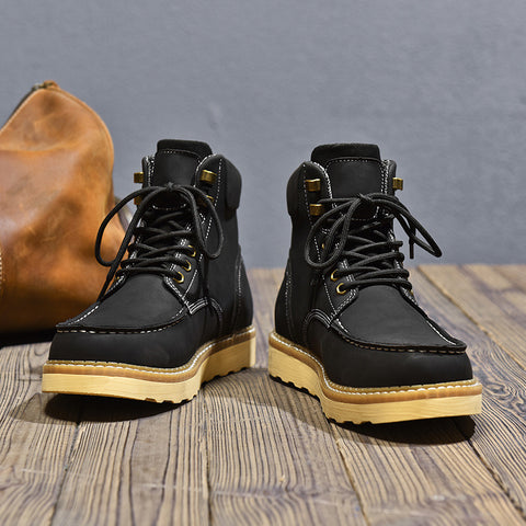 Bottes de travail montantes pour homme, style décontracté britannique, en cuir véritable